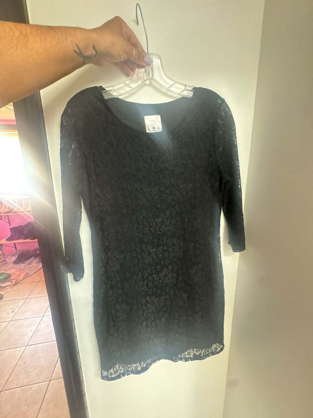 mac + jac Black Lace 3/4 Sleeve Sheath Mini Dress